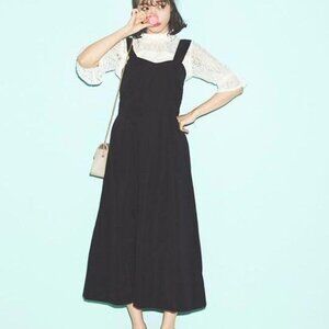 GRL japanese brand White lace blouse and Black long Dress